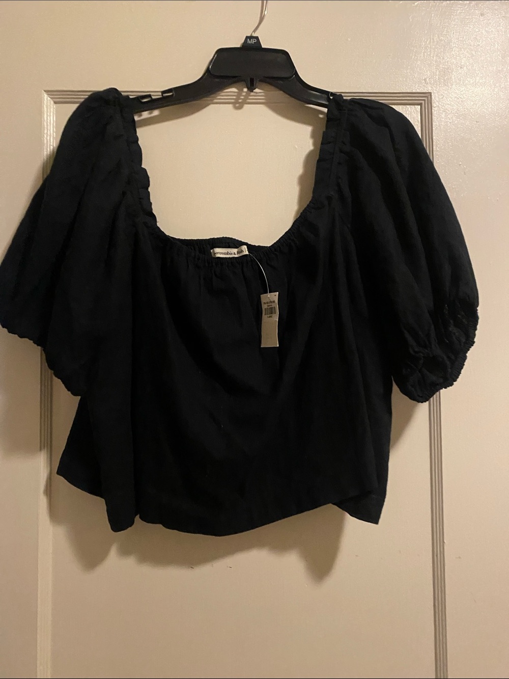 Abercrombie & Fitch Black Puff Sleeve Square Neck Top